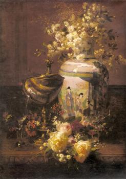 簡 巴普蒂斯特 羅賓 Still Life With Japanese Vase And Flowers